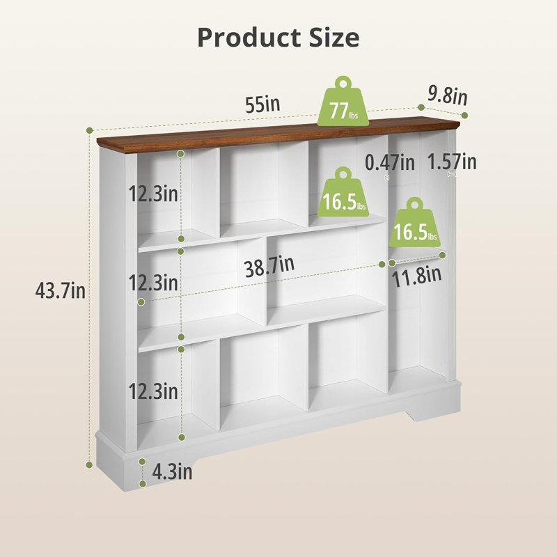 Modern 10 Cube Large Storage Bookcase, White/Brown