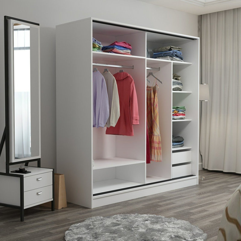 Armoire-penderie 2 portes avec 2 tiroirs, Blanc / gris anthracite