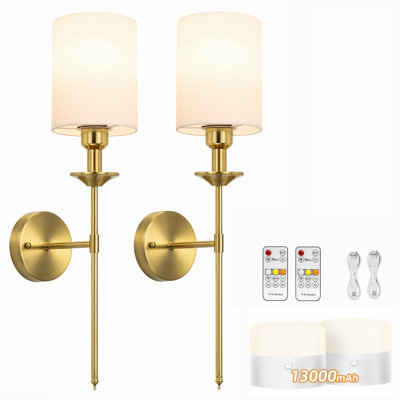 Wall Sconce Set Of Two, Battery Operated Wall Sconce With Remote, 13000mah Rechargeable Wall Sconce 3 Colors Wireless Battery Powered Wall Lamp Decor Fixture For Bedroom Living Room