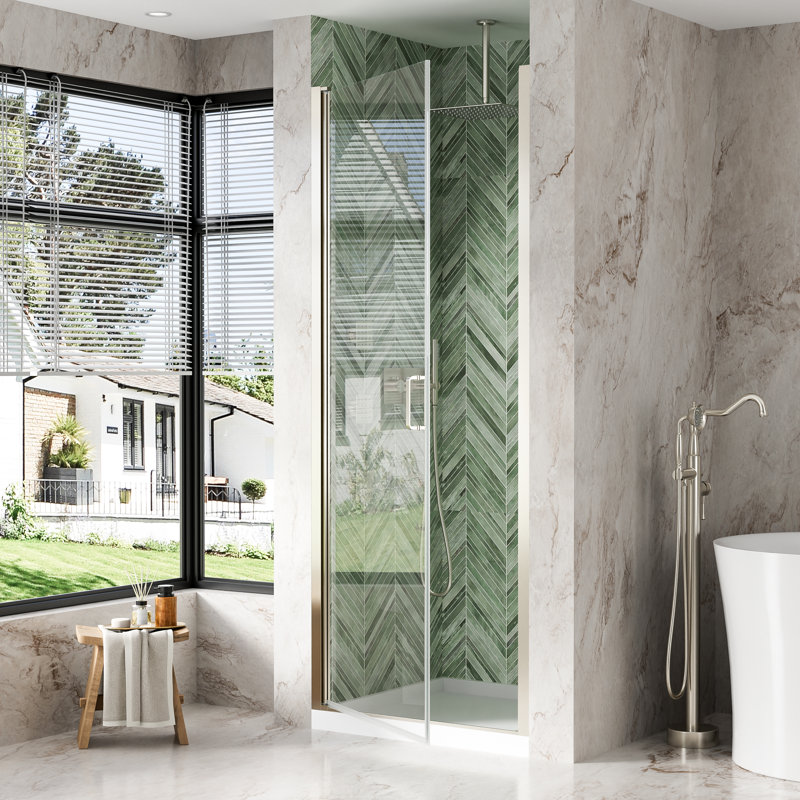 32"x 72" H Semi-Frameless Pivot Shower Door with  1/4 inch(6mm) Clear Tempered Glass And Handle,Brushed Nickel