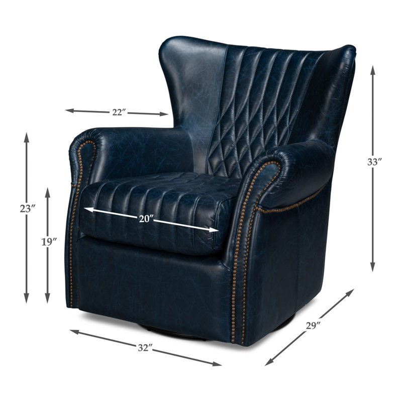 Bugatti Swivel Club Chair, Chateau Blue Genuine Leather