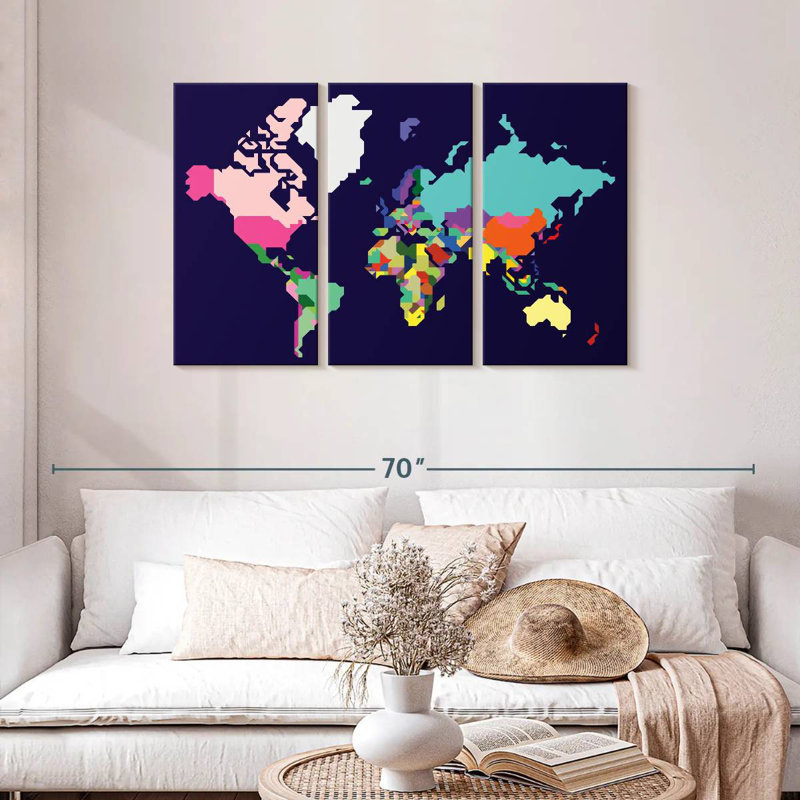 Carte du monde pastel Aliaz, H 28 po x l 45 po