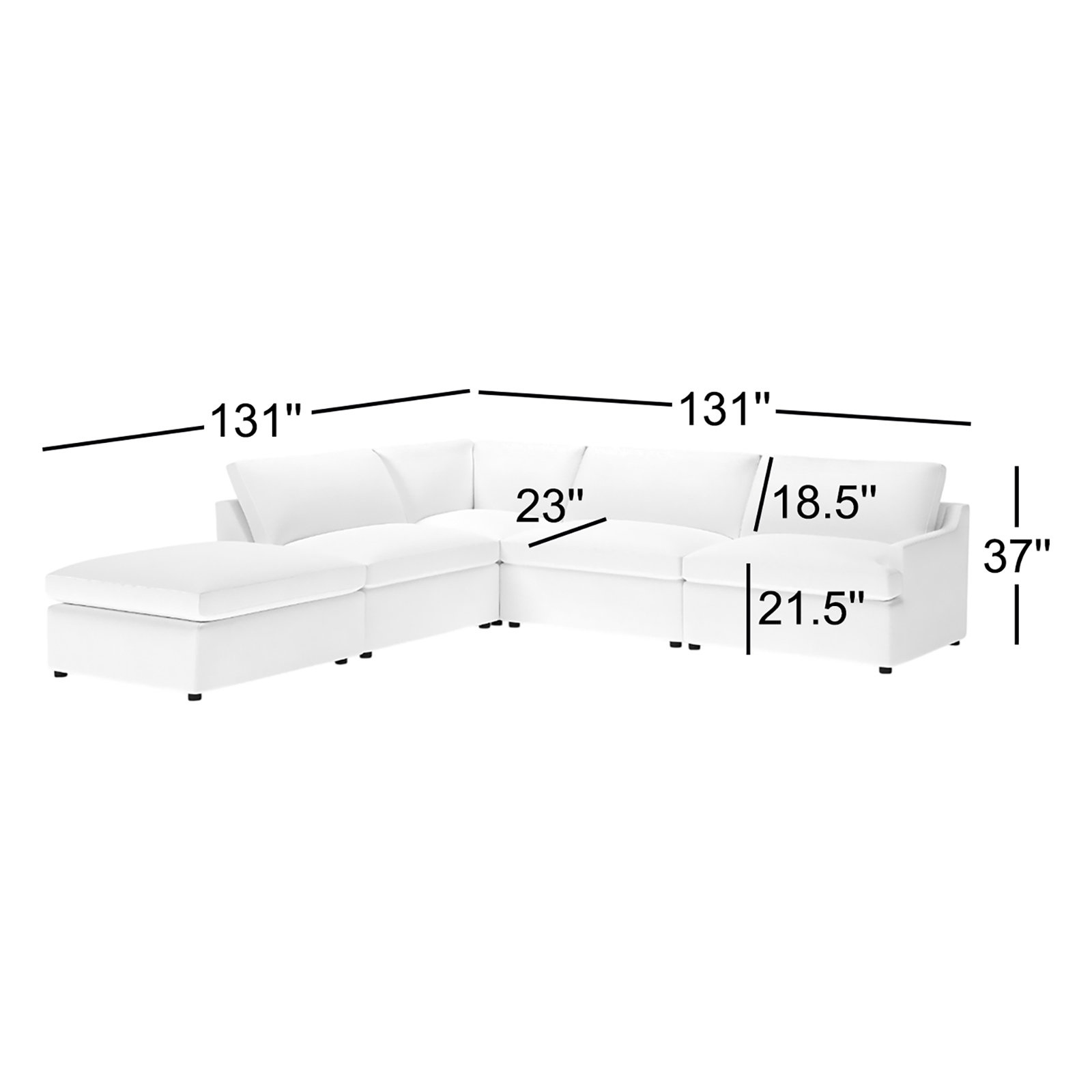 Essex Chaise Sectional, Left Hand Facing, John Flour Performance Linen Blend
