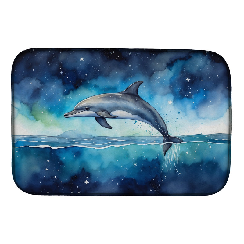 Dolphin in a Starry Sea Dish Drying Mat