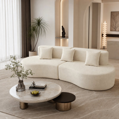 Canapé modulaire courbé demi-lune 4 places, canapé en forme de croissant compressé minimaliste, élégant canapé modulaire en velours crème