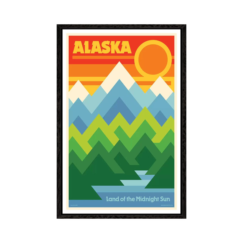 Alaska Retro Travel by Jim Zahniser - Print on Canvas, 152.4cm H x 101.6cm W x 3.81cm D, Black Framed