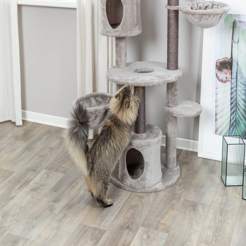 Gray Plush and Sisal 50" Multi-Level Cat Tree Tower