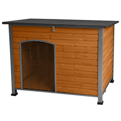 Indoor Outdoor Dog House,Anti-Chewing Iron Frame Dog Kennel,Wood Warm Pets Home,Weatherproof Outside Shelter (43.3" (L) X 29.4" (W) X 33.4" (H) Brown)