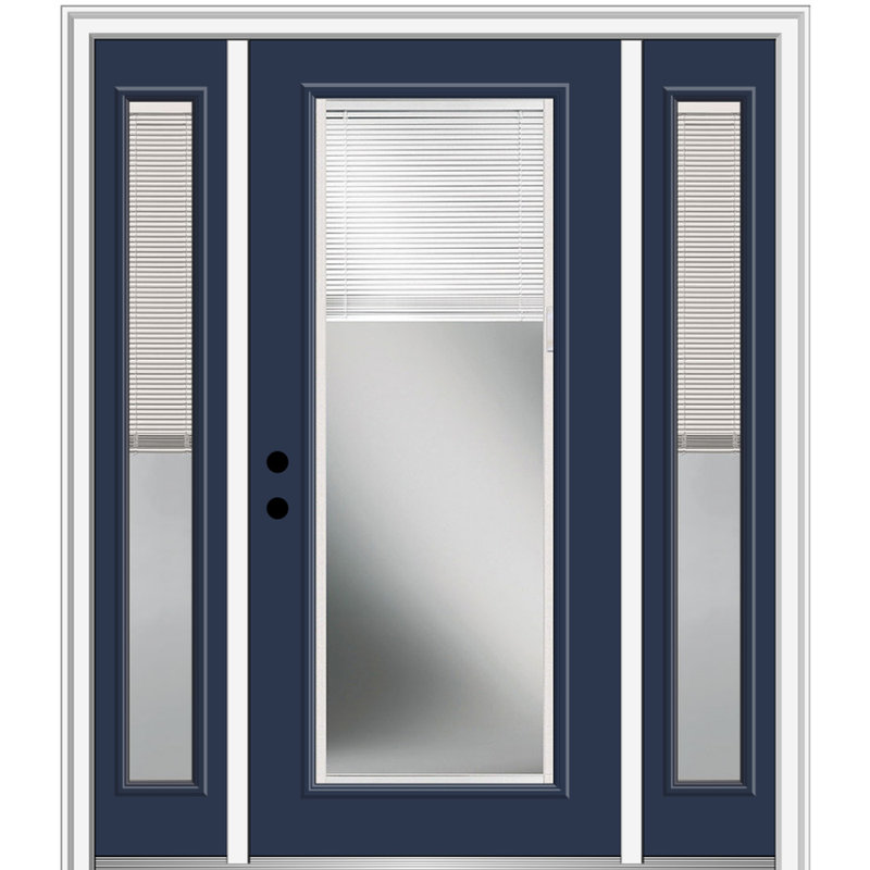 Porte d'entrée pré-suspendue en fibre de verre préfinie lisse, H 80 po x l 64 po x P 1,75 po, Naval