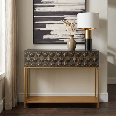 115cm Solid Wood Top Console Table