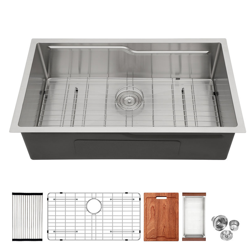 Évier de cuisine encastrable 33 po - 33 po 19 po à cuve simple en acier inoxydable calibre 16