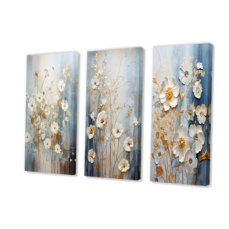 Wildflowers Botanical Beauty - Ensemble de 3 décorations murales fleurs sauvages, Toile tendue, H 28 po x l 36 po