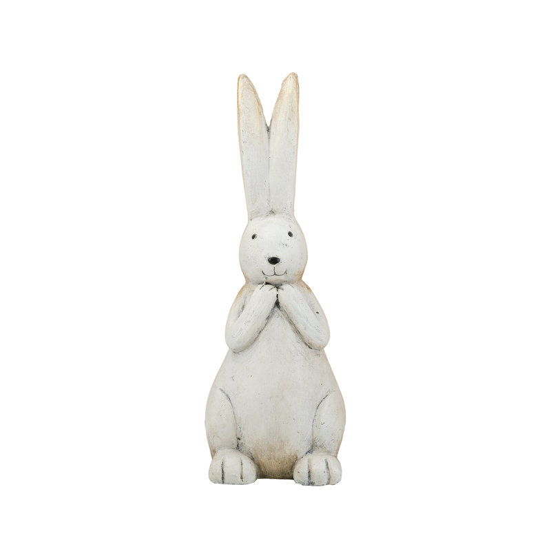 Textured White Magnesium Bunny Rabbit with Subtle Gold Details, 19.7" H x 7.3" W x 7.3" D