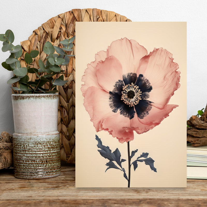«Pink Poppy Bloom», art contemporain de paysage de fleur de coquelicot, H 18 po x l 12 po
