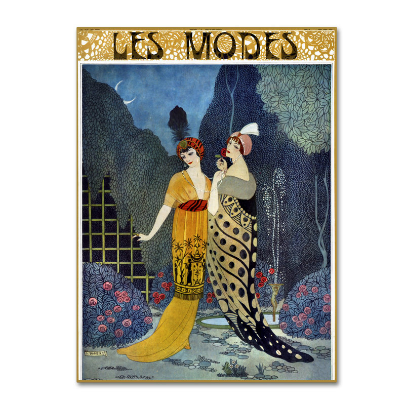 Vintage Art Deco Fashion Ladies Canvas Art in Blue and Yellow