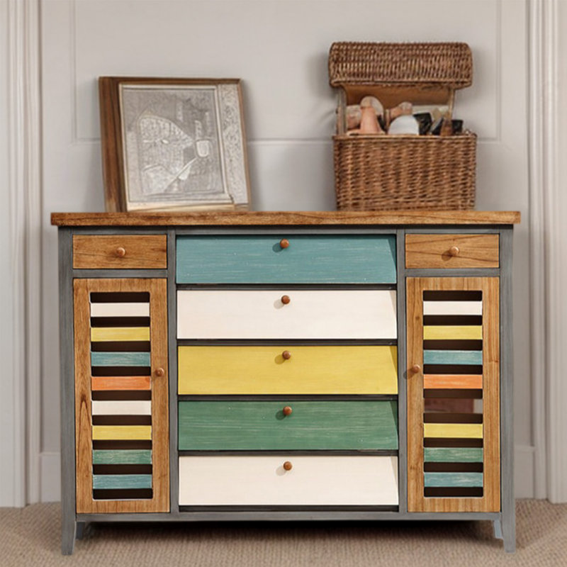 28 Pair Shoe Storage Cabinet, Natural/Gray/Green