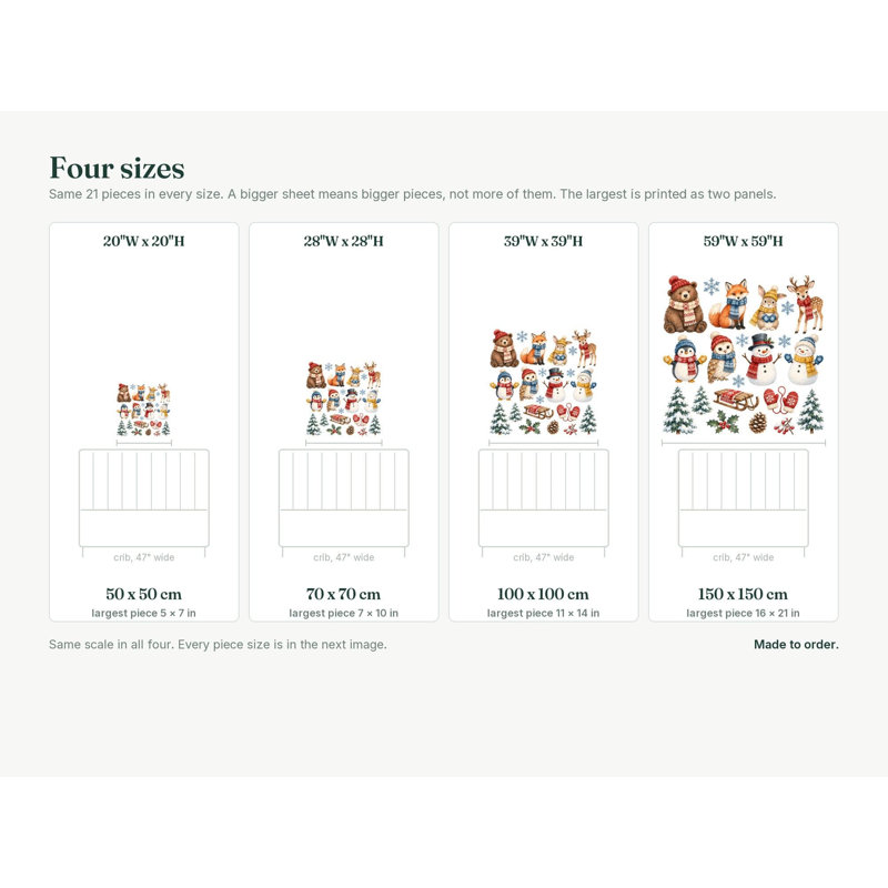 Winter Woodland Wall Decals, Set of 21 Peel and Stick Nursery Wall Stickers, Satin Finish Removable Kids Room Wall Art, 20"W x 20"H (50 x 50 cm)