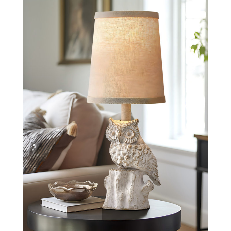 14.75"resin Night Owl Bedside Table Lamp For Decor,bedroom,kids Room,nursery,living Room, White, Clear
