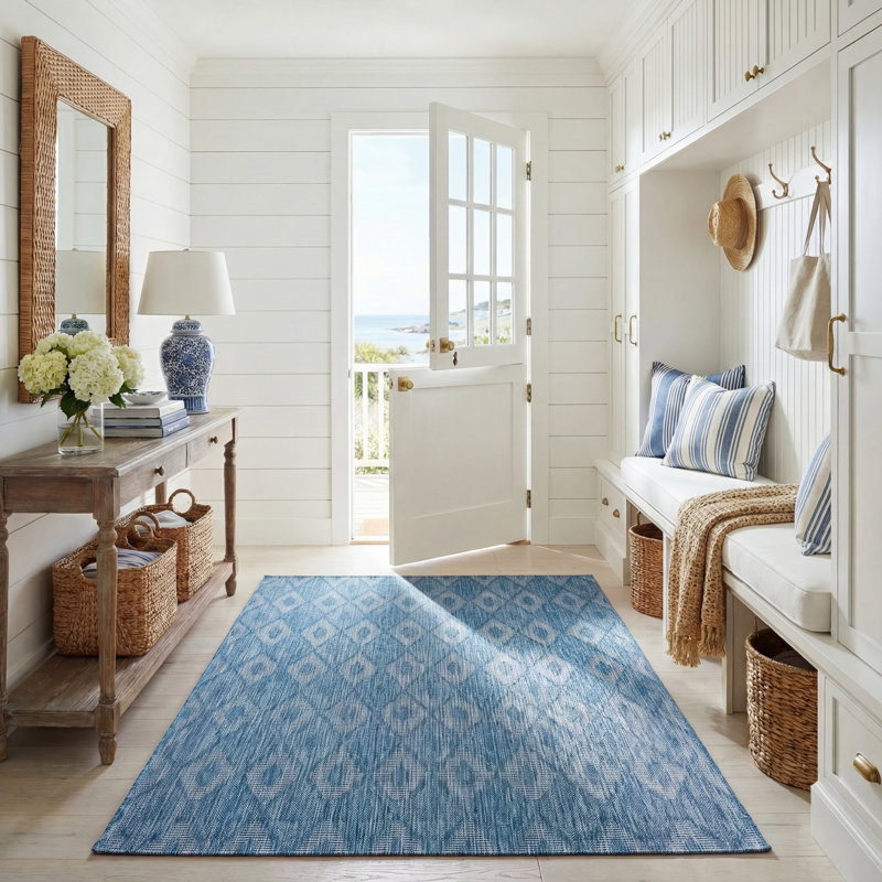 Tapis d'intérieur / extérieur à motif géométrique Courtyard Performance, Rectangle 5 pi 3 po x 7 pi 7 po