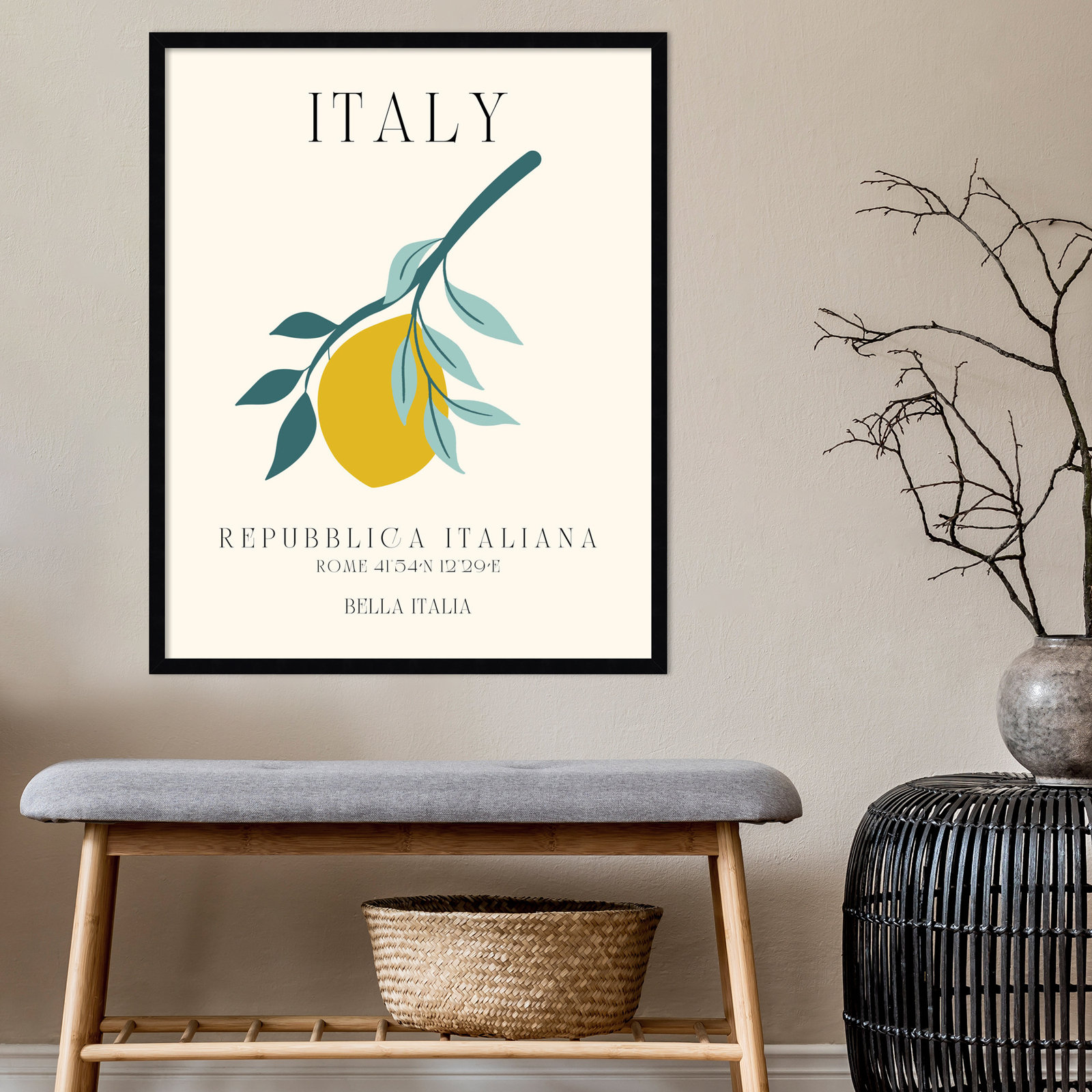 Mirando "Italy Travel Poster" Print, Black Framed, 27" W x 33" H x 1" D