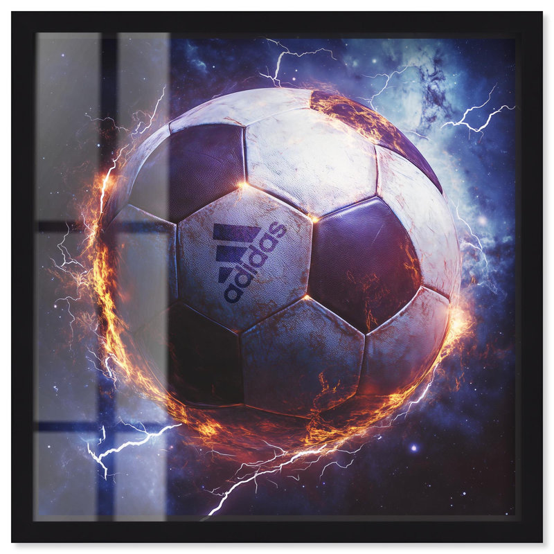 «Electrify Soccer Ball Shadowbox Print Sneaker», art mural par Art Remedy, H 25 po x l 25 po, Noir