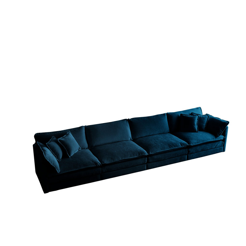 Canapé 4 places en chenille bleue - Canapé modulaire rembourré et respirant: respirant et relaxant