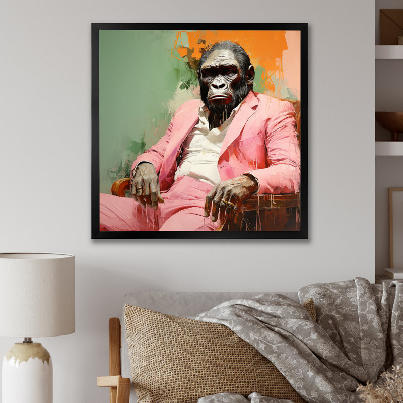Rose et noir, premier costume de gorille - art mural gorille, Cadre photo noir, H 36 po x l 36 po x P 1,5 po