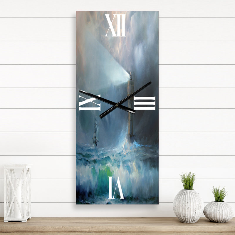 Phare brillant pendant la nuit orageuse II - Horloge murale nautique et côtière, Petit