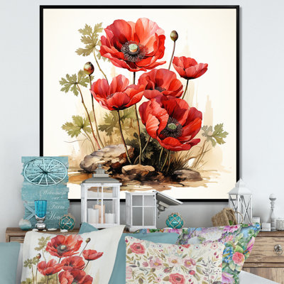 Red Serene Poppy Meadows II - Art mural coquelicot