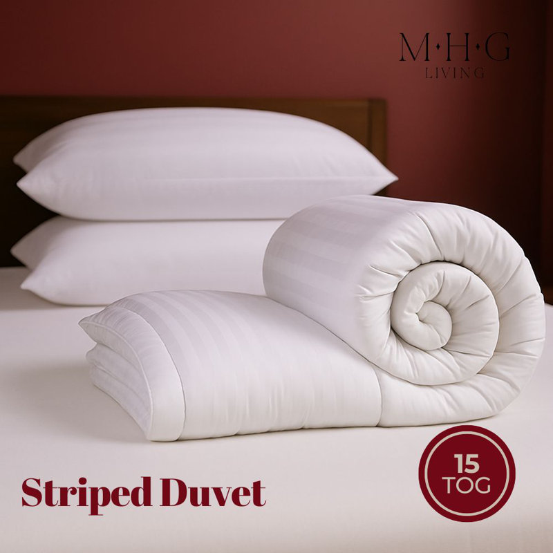 MHG Living Striped Duvet & Pillow Set - 15 Tog Winter Duvet Perfect for Cold Winter Nights - Single/Double/King/Super King
