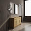 Armoire de meuble-lavabo à double cuve 58 11/16 po - Finition chêne clair avec tablettes réglables, portes à fermeture douce et poignées en métal (poignée noire)-2091252240-2091252243