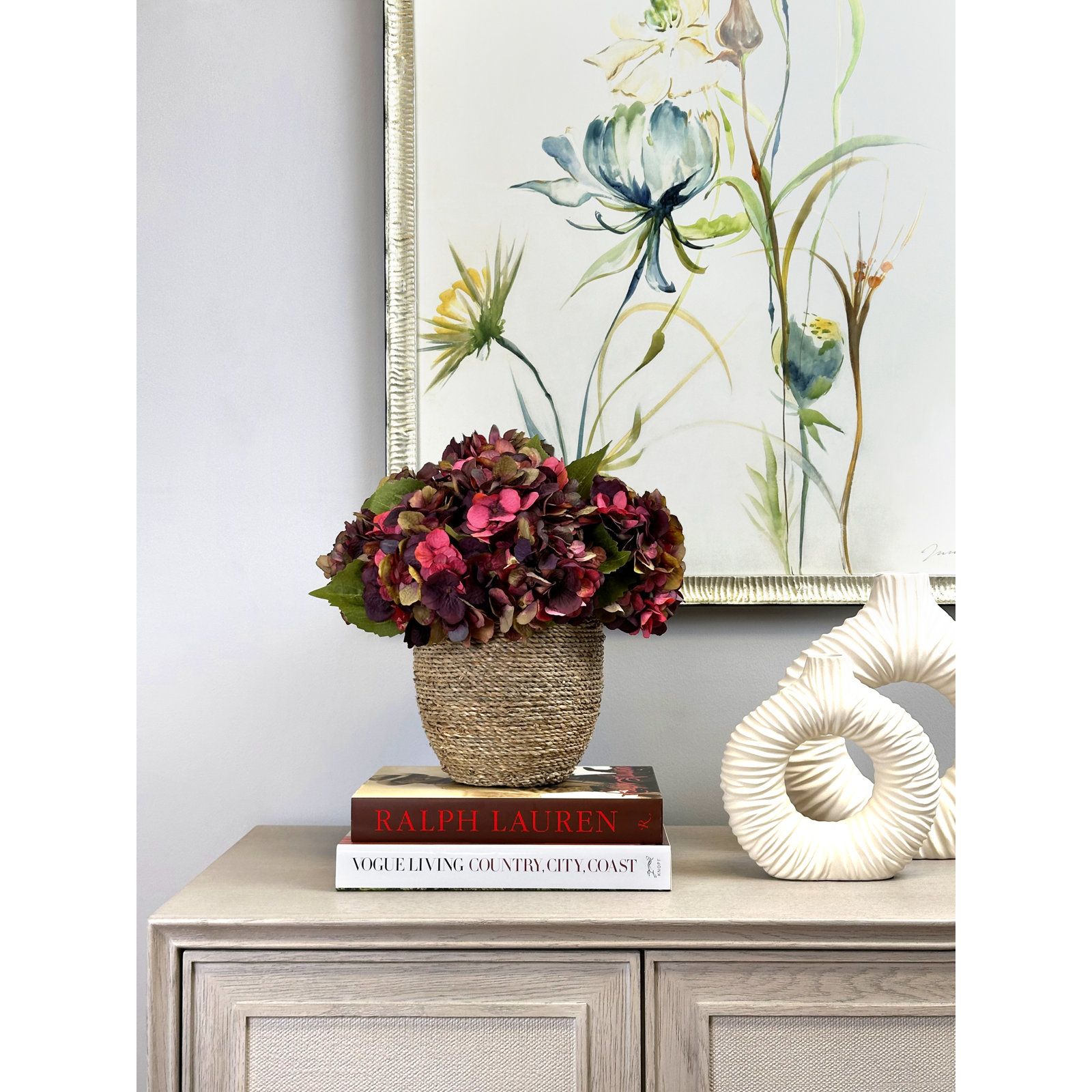 Carytown Hydrangea Floral Arrangement, Burgundy/Red