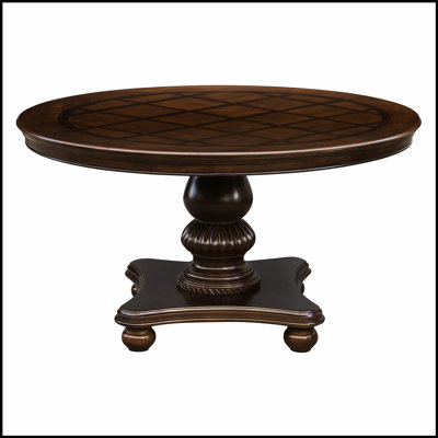 Table de salle à manger ronde traditionnelle avec finition cerisier brun et base piédestal