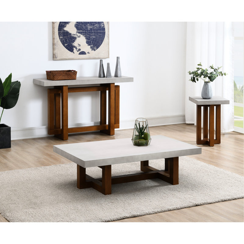 Bureau de salle à manger chic avec plateau en faux béton et base en noyer