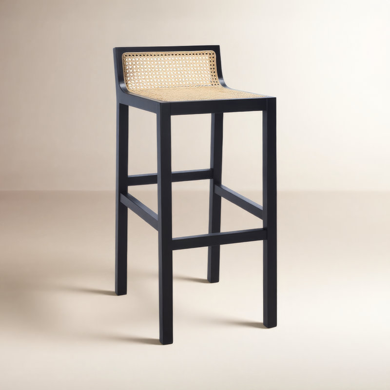 McCarthy Solid Wood Counter Stool, Black/Natural, Bar Stool(31.5” Seat Height)