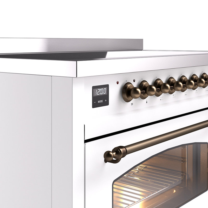 Cuisinière à induction 48 pouces avec 6 éléments à induction ILVE Nostalgie II Series (porte en verre), Blanc, bronze