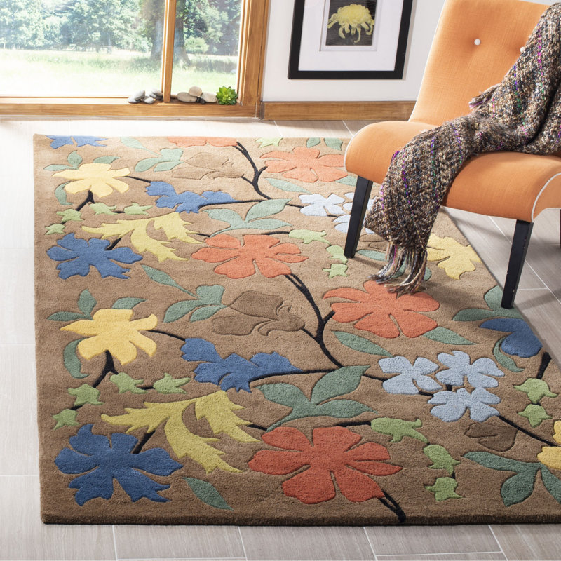 Tapis brun / rouge / vert en laine touffeté à la main Chanler, Rectangle 7 pi 6 po x 9 pi 6 po