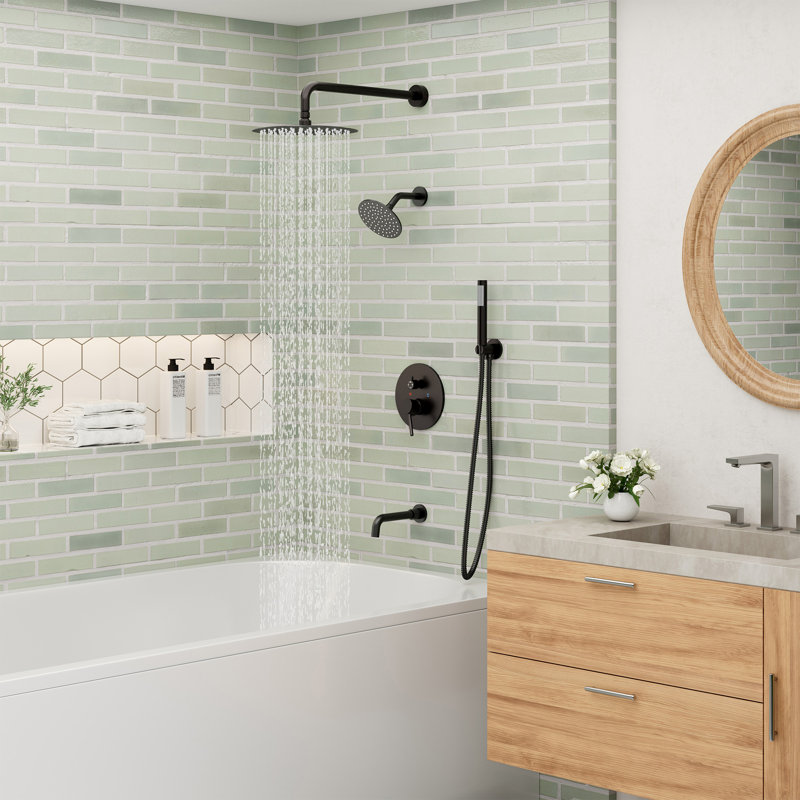 PureEssence 4-Function Dual Round Heads Pressure-Balanced Shower System with Bathtub Spout