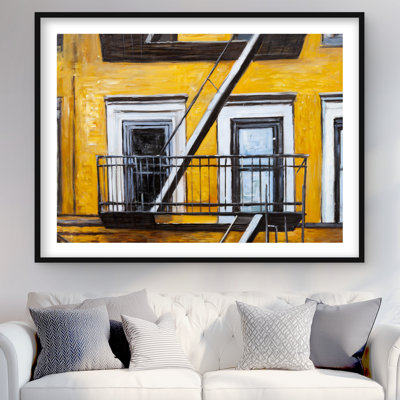 «Building Old Fire Escape», reproduction encadrée avec passe-partout | Décoration intérieure