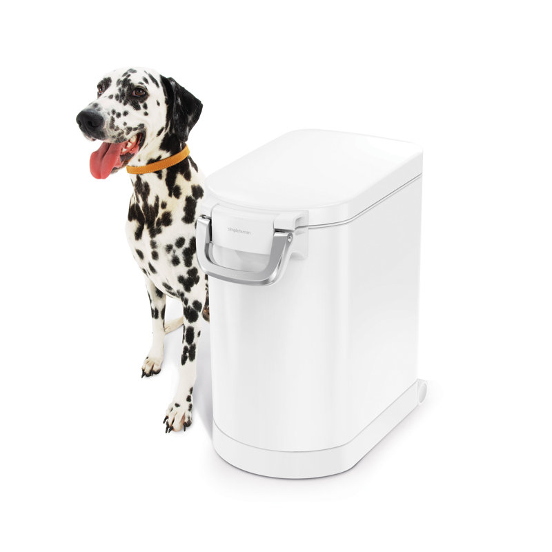 simplehuman Pet Food Storage Container Stainless Steel for Dog Food, Cat Food, and Bird Feed, Medium, White