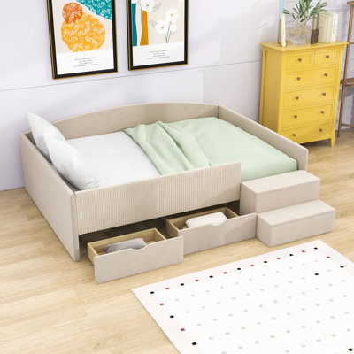 Upholstered Daybed Frame with 2 Storage Drawers