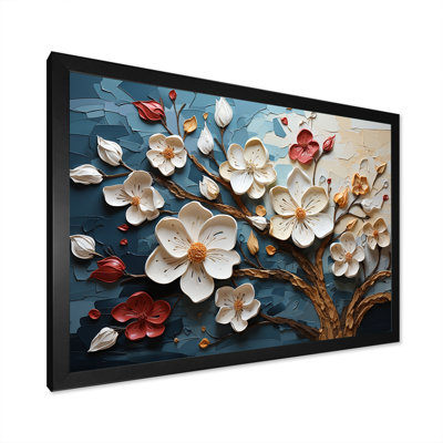 Arbre dynamique à pétales blancs et roses IV - art floral abstrait