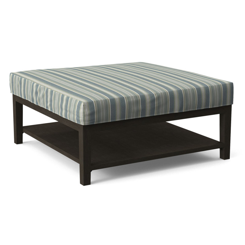 Hammond Square Ottoman, Green and Blue Stripe; 0252-54, Celery Finish
