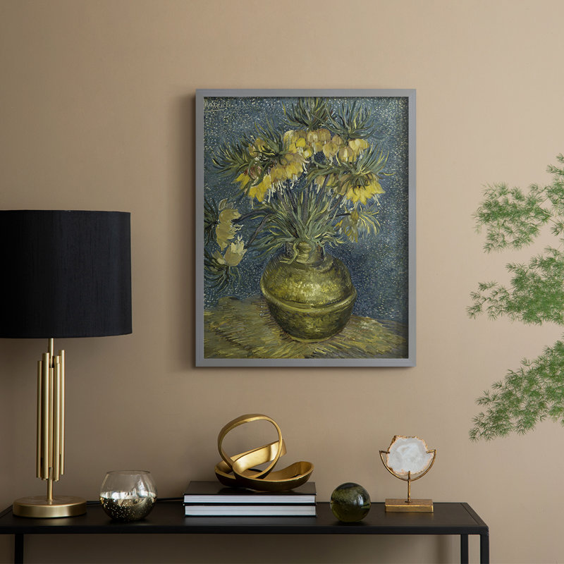 «Vintage Floral Print», impression encadrée CCLI - bois massif, Gris, H 11 po x l 9 po