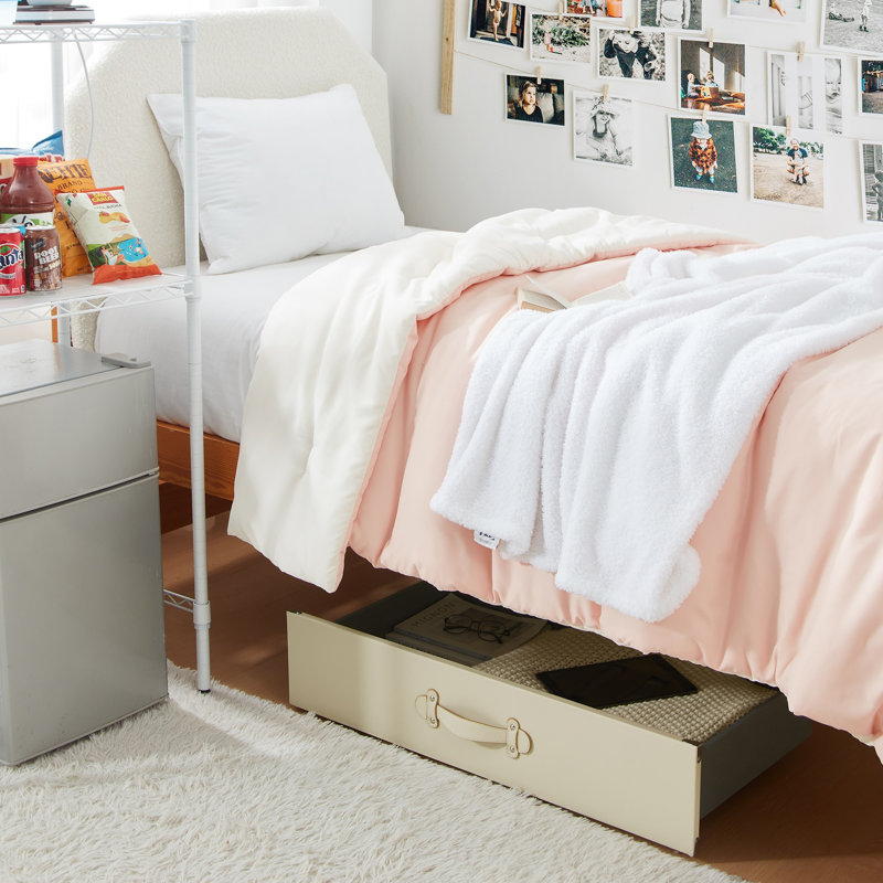 DormCo Texture Underbed Storage Bin with Wheels, Almond Milk