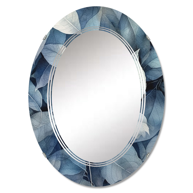 Harmonie de feuilles bleu sarcelle - miroir décoratif floral, 30 po x 20 po