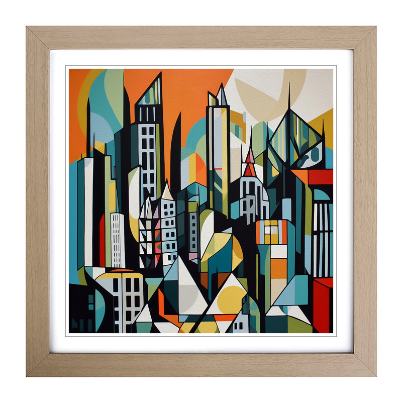 City Of Manchester Cubism - Framed Print, Oak