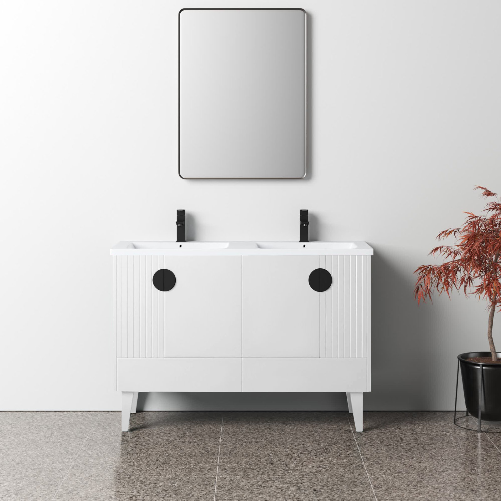 Saimah 47.25'' Double Bathroom Vanity, White Matte, Black