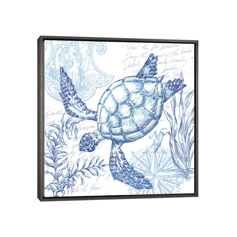 Carnet de croquis côtier - reproduction d'impression, H 26 po x l 26 po x P 1,5 po, Toile encadrée de bois rustique foncé