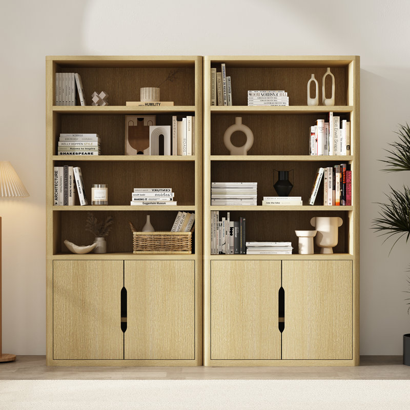 Rivington 79" H x 40.2" W Modern 4-Shelf Bookcase Cabinet in Natural Oak, Natural Oak